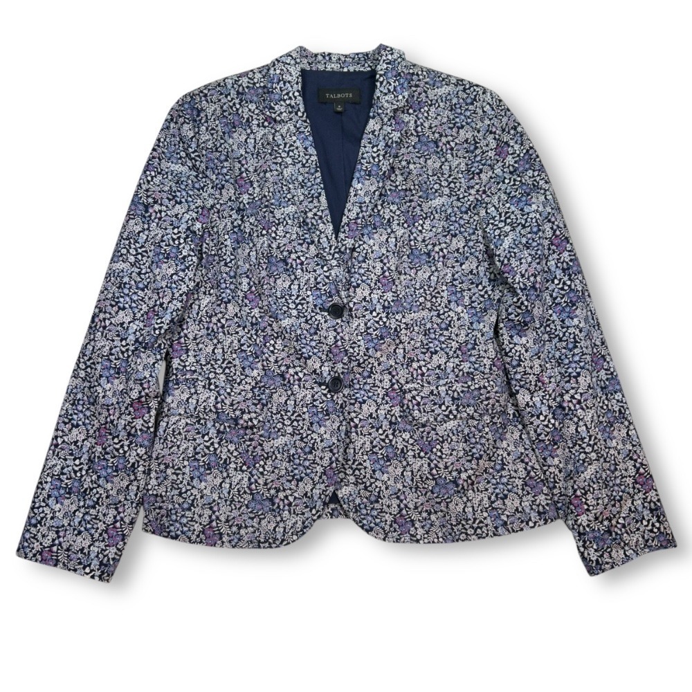 EUC Talbots Ditsy Floral Print Blazer Cotton Two Button Jacket Womens‎ 8